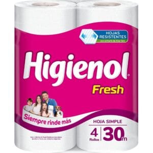 Papel higiénico Higienol Fresh Hoja Simple 30 m 4 Unidades